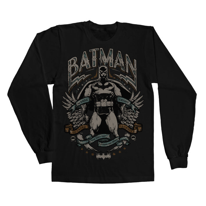 Dark Knight Crusader Long Sleeve Tee showcasing Dark Knight Crusader Long Sleeve Tee design