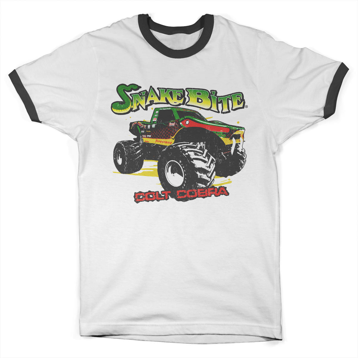 Snake Bite - Colt Cobra Monster Truck Ringer Tee showcasing Snake Bite - Colt Cobra Monster Truck Ringer Tee design