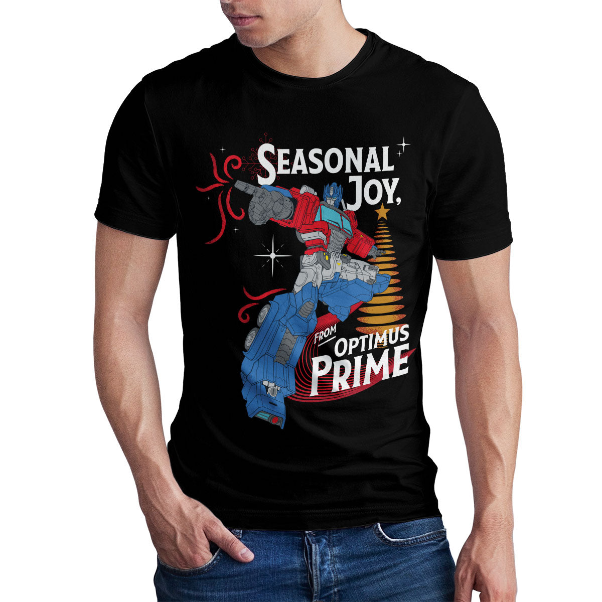 Transformers - Seasonal Joy From Optimus Prime Mens T-Shirt