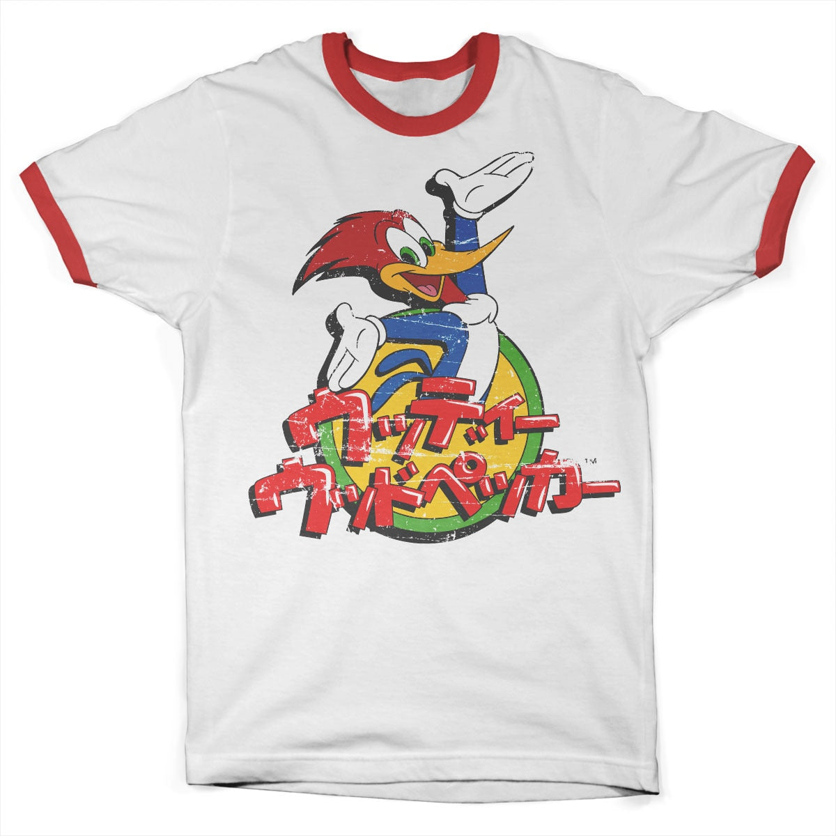 Woody Woodpecker - Washed Japanese Logo Ringer Mens T-Shirt