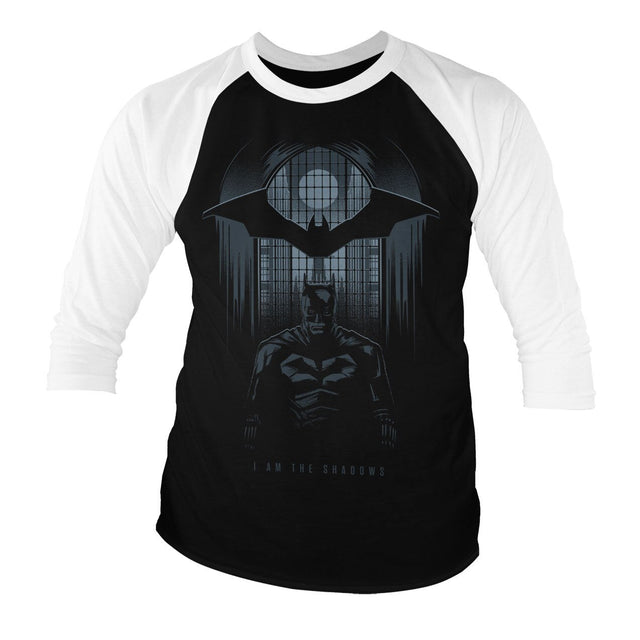 Batman Officially Licensed I Am The Shadows Baseball 3/4 Sleeve T-Shirt showcasing Officially Licensed I Am The Shadows Baseball 3/4 Sleeve design
