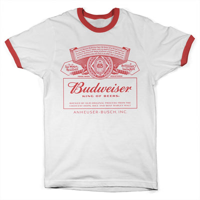 Budweiser - Red Logo Ringer Mens T-Shirt (White-Red)