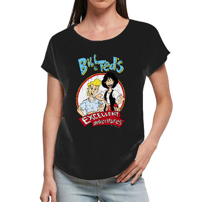 Bill and Ted's Excellent Adventure - Distressed Cartoon Characters Women Long Slub T-Shirt