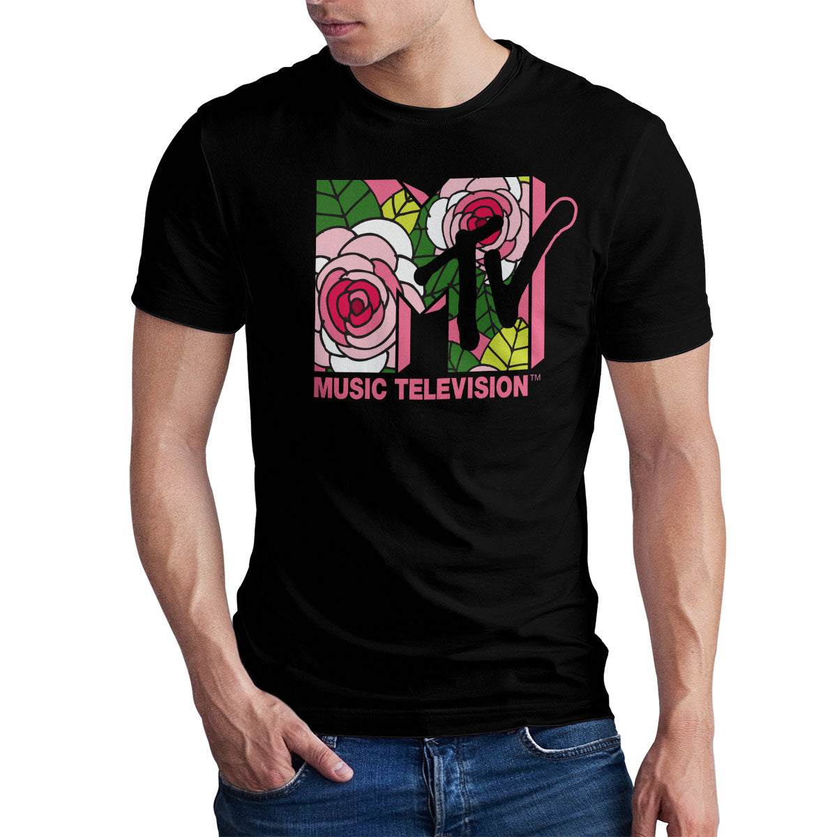 MTV - Pink Roses Logo Mens T-Shirt