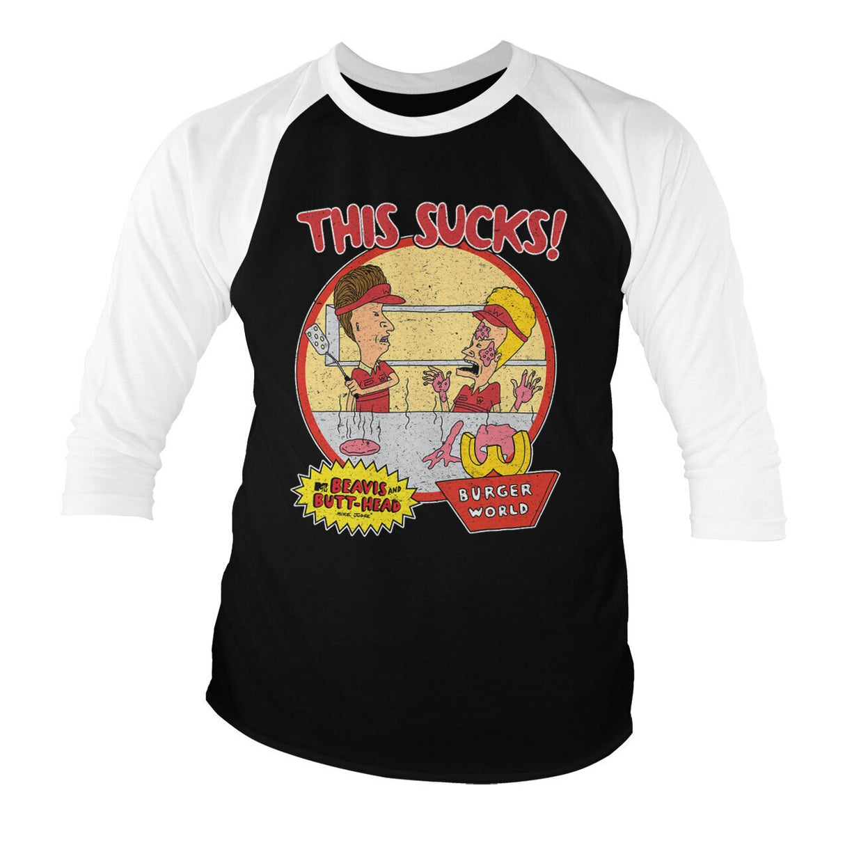 Beavis and Butt-Head - This Sucks Baseball 3/4 Sleeve Tee showcasing - This Sucks Baseball 3/4 Sleeve Tee design