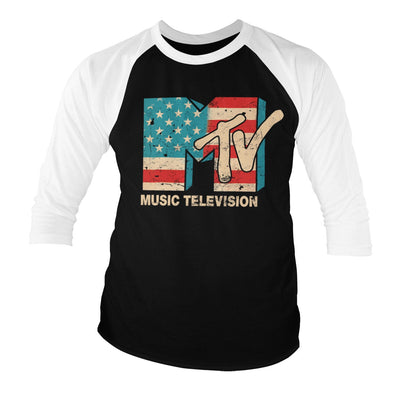 MTV - Distressed USA-Flag Baseball Long Sleeve T-Shirt