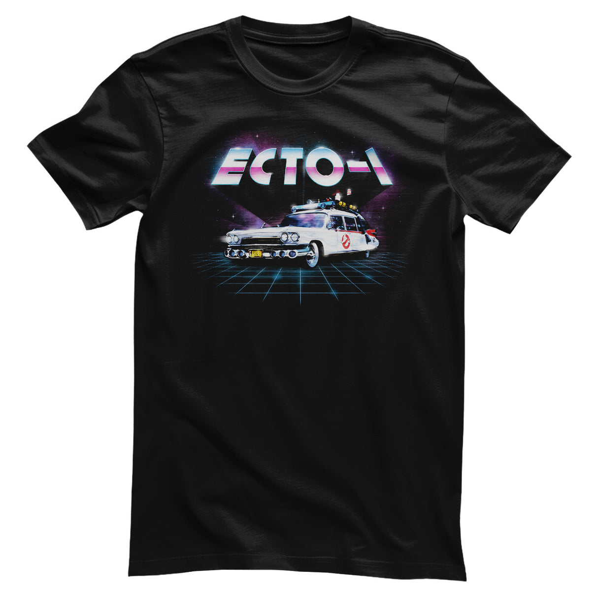 Ghostbusters - ECTO-1 80's Neon Grid Mens T-Shirt
