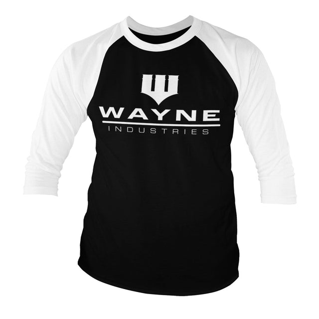 BATMAN Officially Licensed Wayne Industries Logo Baseball 3/4 Sleeve T-Shirt showcasing Officially Licensed Wayne Industries Logo Baseball 3/4 Sleeve design