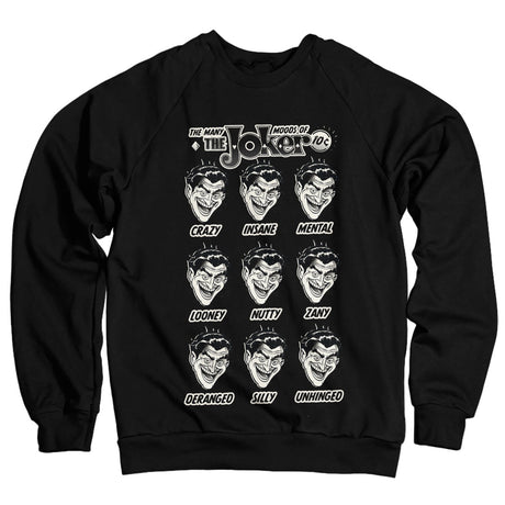 BATMAN Officially Licensed The Many Moods Of The Joker Sweatshirt showcasing Officially Licensed The Many Moods Of The Joker design