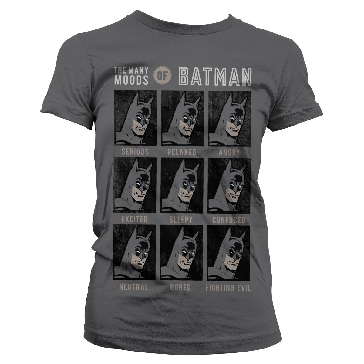 Batman Officially Licensed The Many Moods of Batman Women T-Shirt showcasing Officially Licensed The Many Moods of Batman Women design