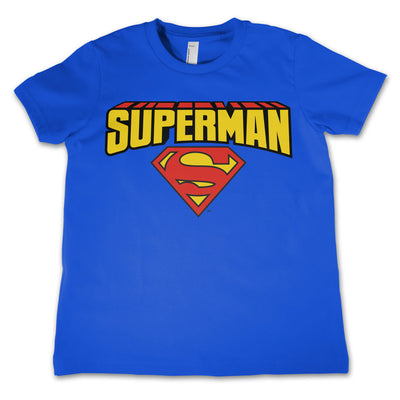 Superman - Blockletter Logo Unisex Kids T-Shirt (Blue)