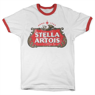 Stella Artois - Washed Logo Ringer Mens T-Shirt (White-Red)