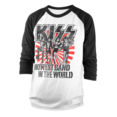 KISS - Hottest Band In The World Baseball Long Sleeve T-Shirt (White-Black)