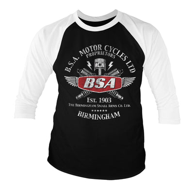 BSA - B.S.A. Motor Cycles Sparks Baseball 3/4 Sleeve T-Shirt (White-Black)