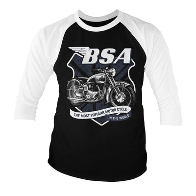 BSA - B.S.A. 650 Shield Baseball 3/4 Sleeve T-Shirt (White-Black)