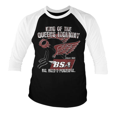 BSA - B.S.A. King Of The Queens Highway Baseball 3/4 Sleeve T-Shirt (White-Black)