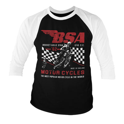 BSA - B.S.A. Rocket Gold Star Baseball 3/4 Sleeve T-Shirt (White-Black)