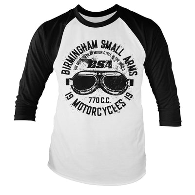 BSA - Birmingham Small Arms Goggles Baseball Long Sleeve T-Shirt (White-Black)