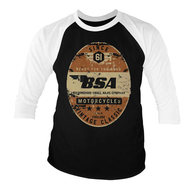 BSA - B.S.A. - Birmingham Small Arms Co. Baseball 3/4 Sleeve T-Shirt (White-Black)