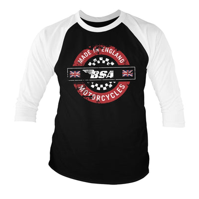 BSA - B.S.A. - Made In England Baseball 3/4 Sleeve T-Shirt (White-Black)