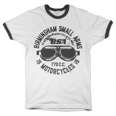 BSA - Birmingham Small Arms Goggles Ringer Mens T-Shirt (White-Black)