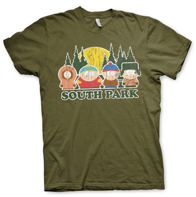 South Park - Distressed Mens T-Shirt (Olive)