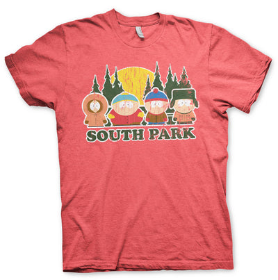 South Park - Distressed Mens T-Shirt (Red-Heather)