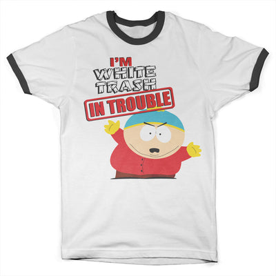 South Park - I'm White Trash In Trouble Ringer Mens T-Shirt (White-Black)
