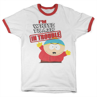 South Park - I'm White Trash In Trouble Ringer Mens T-Shirt (White-Red)