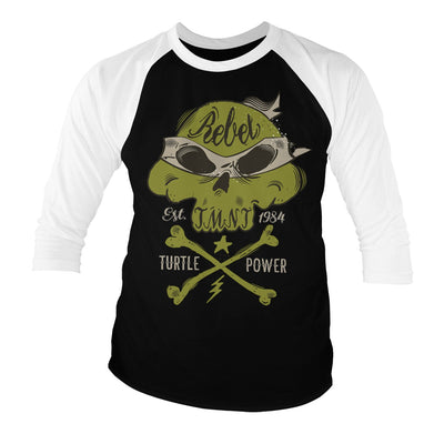 Teenage Mutant Ninja Turtles - TMNT - Rebel Turtle Power Baseball 3/4 Sleeve T-Shirt (White-Black)
