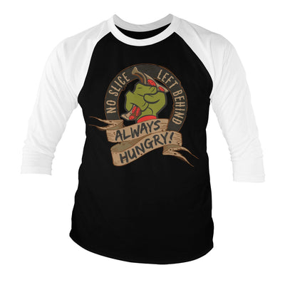 Teenage Mutant Ninja Turtles - TMNT - No Slice Left Behind Baseball 3/4 Sleeve T-Shirt (White-Black)