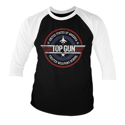 Top Gun - Fighter Weapons School Baseball 3/4 Sleeve T-Shirt (White-Black)