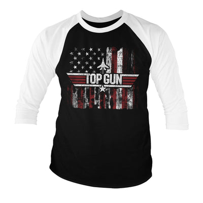 Top Gun - America Baseball 3/4 Sleeve T-Shirt (White-Black)
