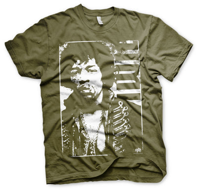 Jimi Hendrix - Distressed Mens T-Shirt (Olive)
