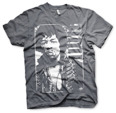 Jimi Hendrix - Distressed Mens T-Shirt (Dark-Heather)