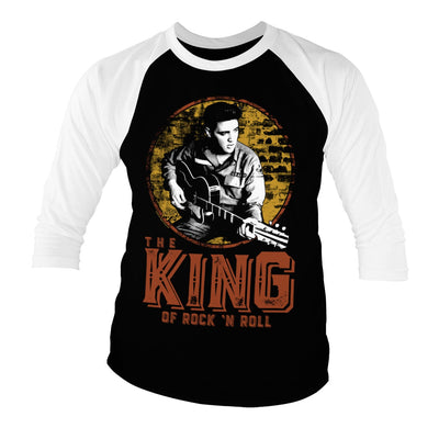 Elvis Presley - The King Of Rock 'n Roll Baseball 3/4 Sleeve T-Shirt (White-Black)