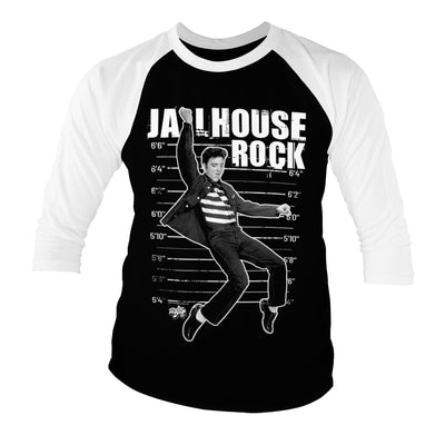 Elvis Presley - Jailhouse Rock Baseball 3/4 Sleeve T-Shirt (White-Black)