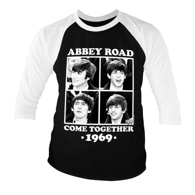 The Beatles - Abbey Road - Come Together Baseball 3/4 Sleeve T-Shirt (White-Black)