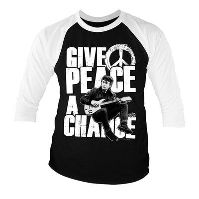 The Beatles - John Lennon - Give Peace A Chance Baseball 3/4 Sleeve T-Shirt (White-Black)