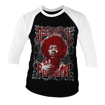 Jimi Hendrix - Rock 'n Roll Forever Baseball 3/4 Sleeve T-Shirt (White-Black)