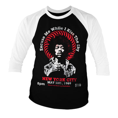 Jimi Hendrix - Live In New York Baseball 3/4 Sleeve T-Shirt (White-Black)
