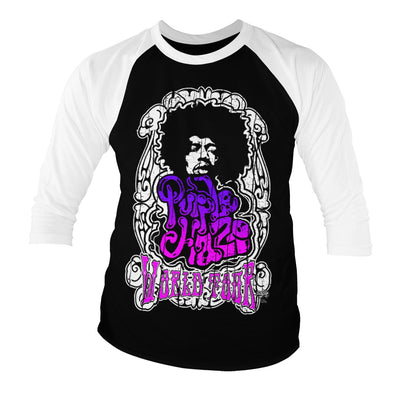 Jimi Hendrix - Purple Haze World Tour Baseball 3/4 Sleeve T-Shirt (White-Black)