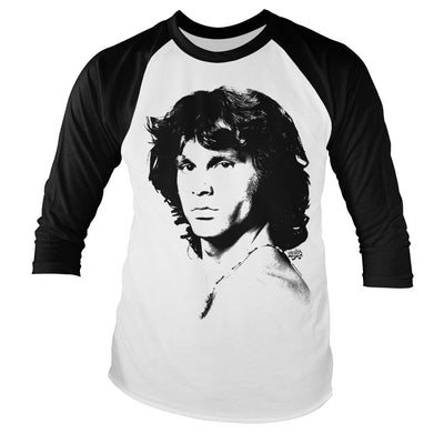 Jim Morrison - Portrait Baseball Long Sleeve T-Shirt (White-Black)