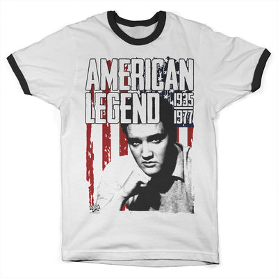 Elvis Presley - American Legend Ringer Mens T-Shirt (White-Black)