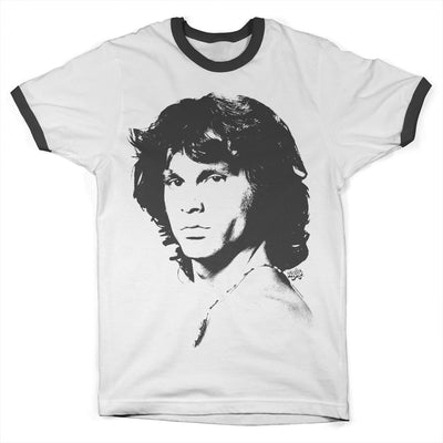 Jim Morrison - Portrait Ringer Mens T-Shirt (White-Black)