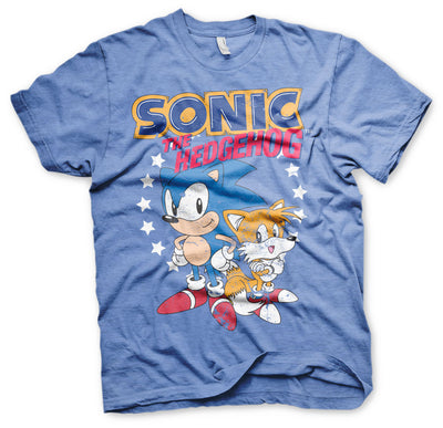 Sonic The Hedgehog - Sonic & Tails Mens T-Shirt (Blue-Heather)