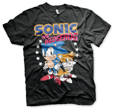 Sonic The Hedgehog - Sonic & Tails Big & Tall Mens T-Shirt (Black)