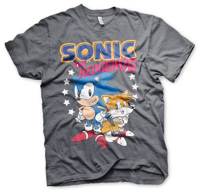 Sonic The Hedgehog - Sonic & Tails Mens T-Shirt (Dark-Heather)