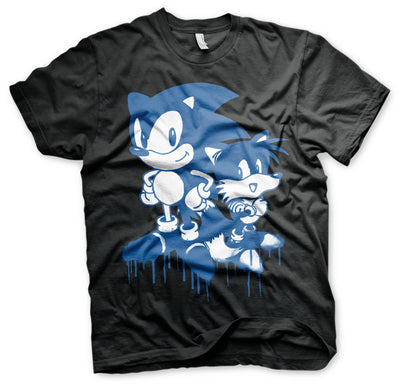 Sonic The Hedgehog - Sonic and Tails Sprayed Big & Tall Mens T-Shirt (Black)