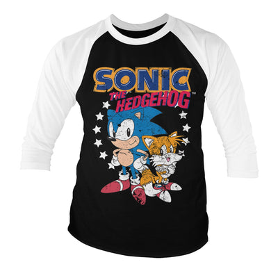 Sonic The Hedgehog - Sonic & Tails Baseball 3/4 Sleeve T-Shirt (White-Black)